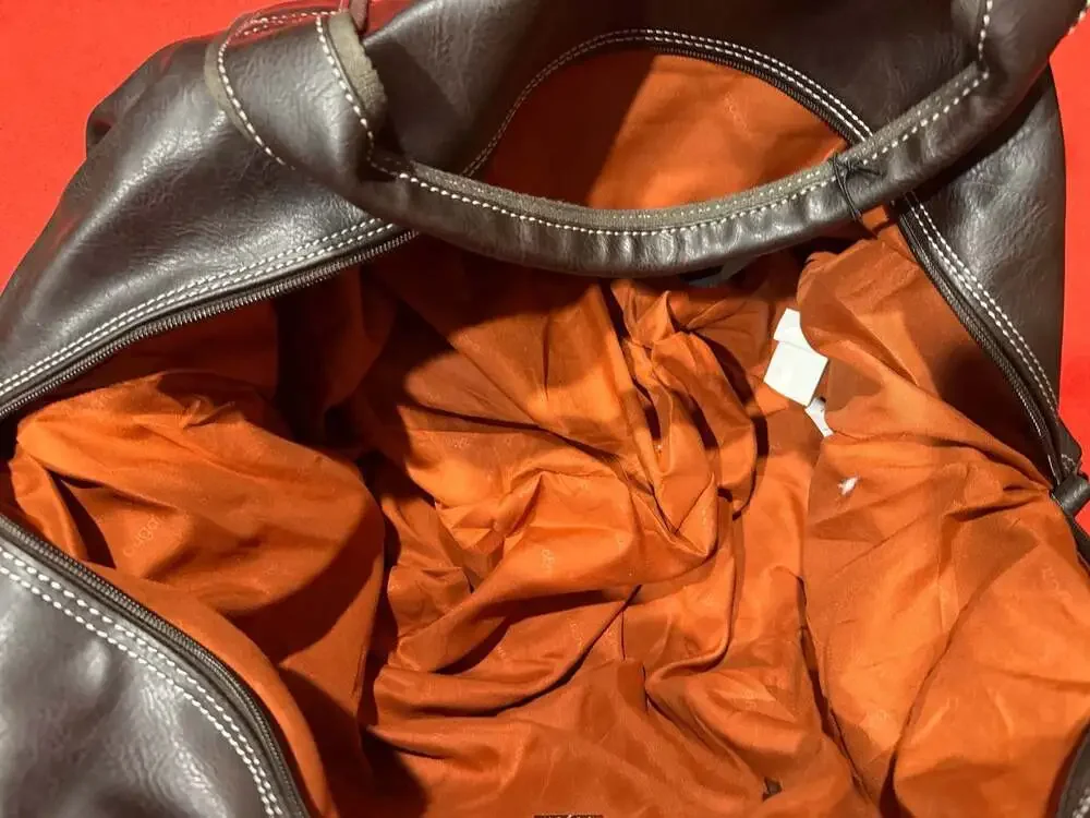 Bugatti Faux Leather Weekender Duffle Bag with Orange Lining